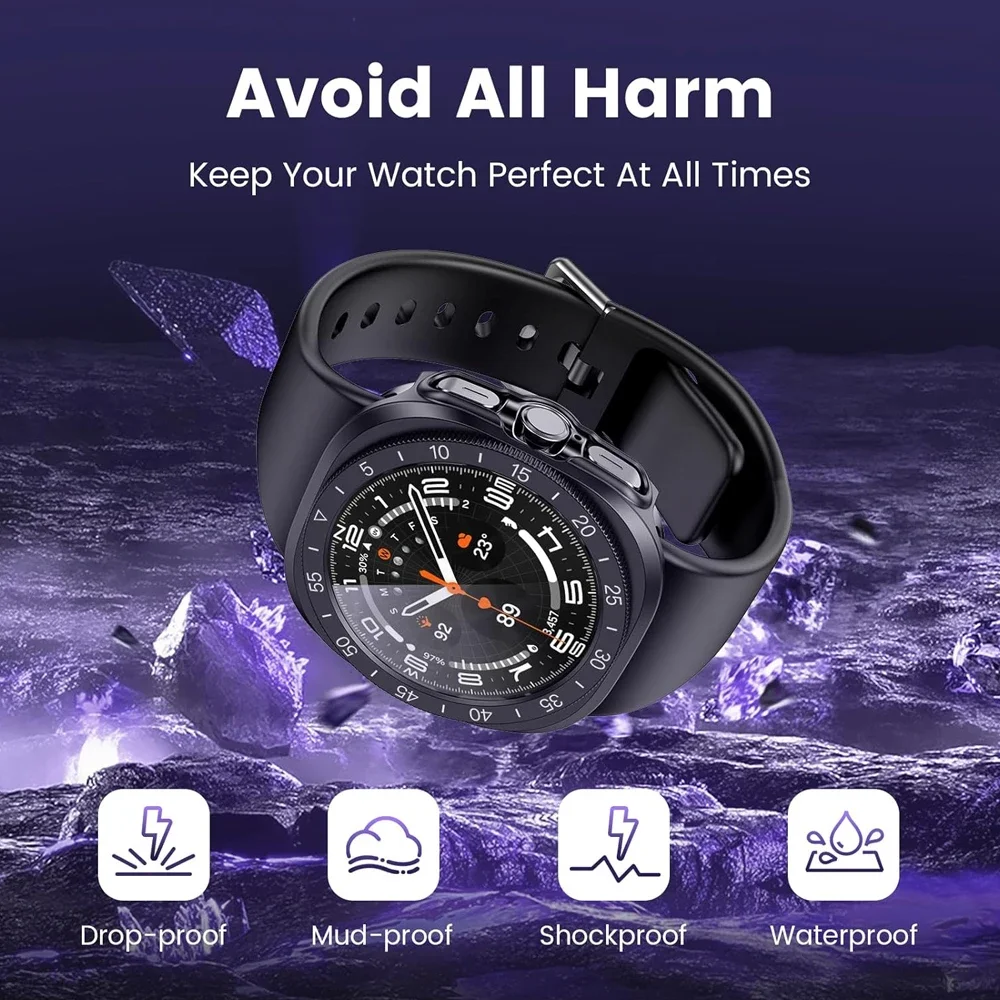 3 in1 for Samsung Galaxy Watch 7 Ultra 47mm Tempered Glass Screen Protector Hard PC Case Bezel Ring Cover for Galaxy Watch Ultra