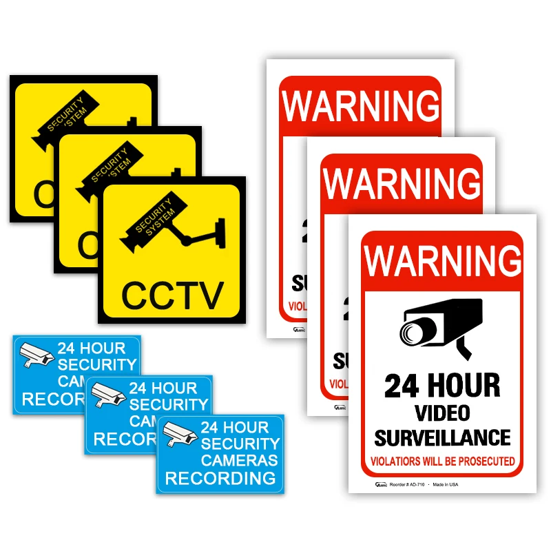 4/8PCS Warning Stickers 24 HOUR VIDEO Surveillance Security Camera Alarm Sticker CCTV Video Warning Tape Home Store School etc.