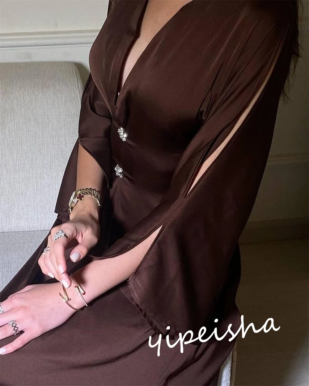 Personalizado jiayigong clássico estilo moderno formal noite com decote em v a linha beadings vestidos de ocasião sob medida