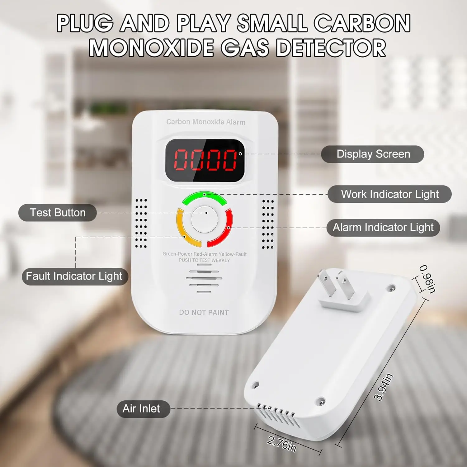 Carbon Monoxide Detectors Plug In, Portable Co Detector With Led Digital Display, Carbon Monoxide Alarm With Audible And Visual