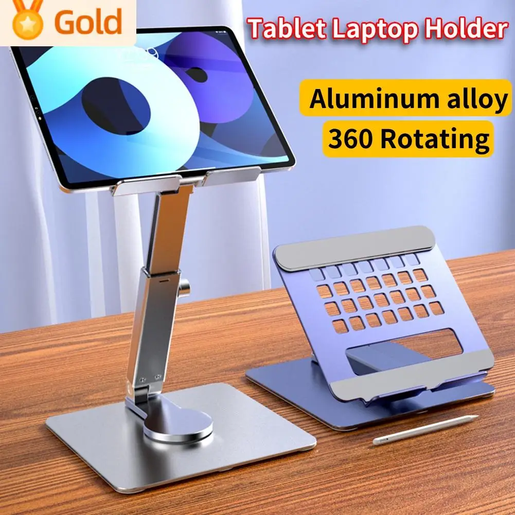 Support de tablette réglable et pliable en alliage d'aluminium, rotation à 360 degrés, pour iPad et ordinateur portable