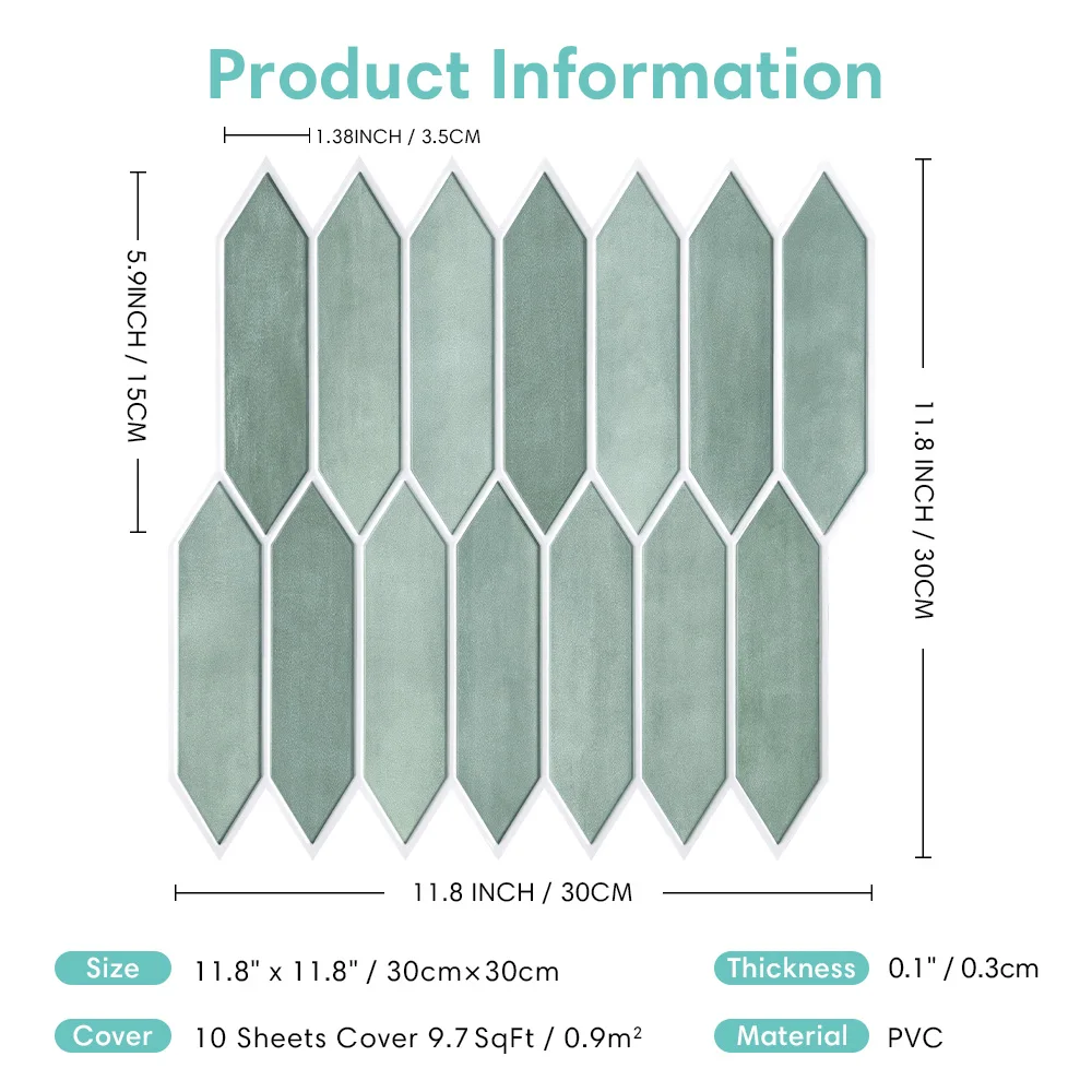 1/10pcs 3D สติกเกอร์กระเบื้อง,Self-กาว 3D สีเขียวกระเบื้อง Backsplash สําหรับห้องครัวและห้องน้ํา, แม่พิมพ์กันน้ํา,30x30 ซม.
