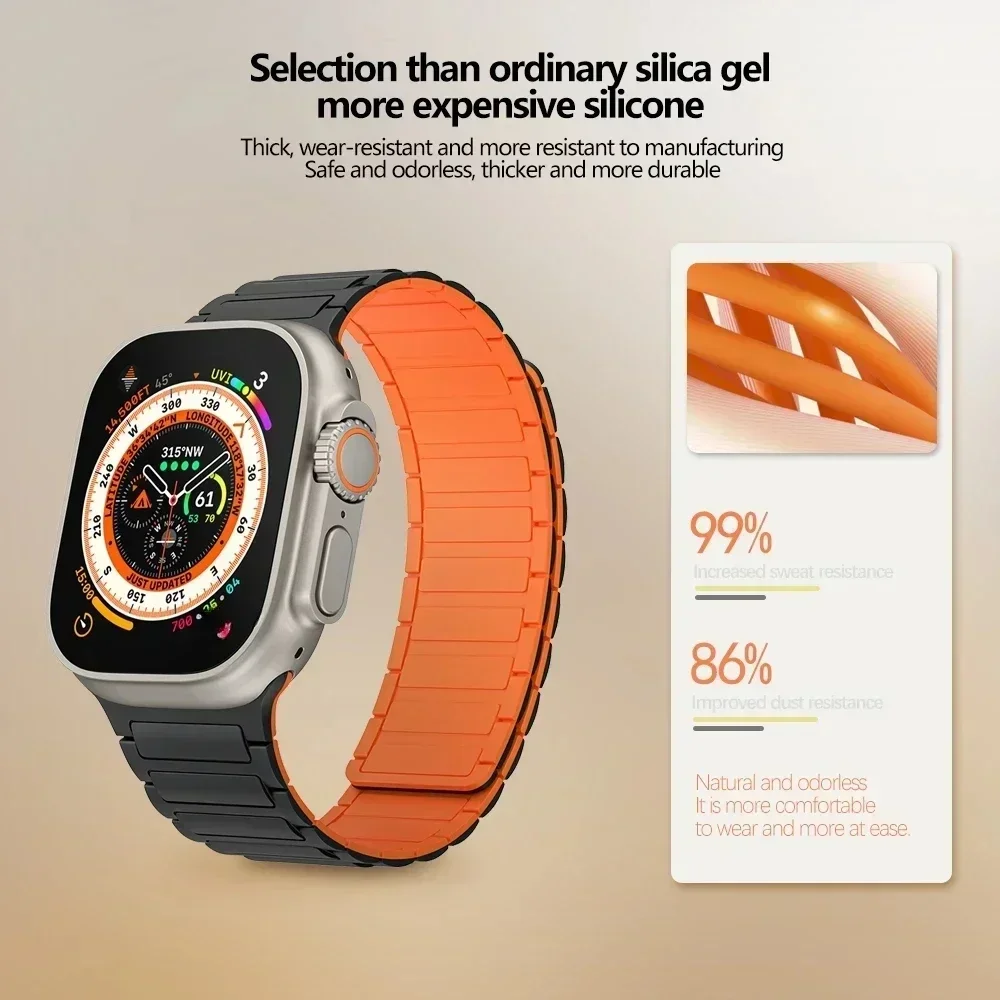 แม่เหล็กกีฬาสําหรับ Apple Watch Ultra 2 49 มม.45 มม.44 42 มม.38 40 41 มม.ซิลิโคนสําหรับ iWatch Series 9 8 7 6 5 4 SE 3 LOOP