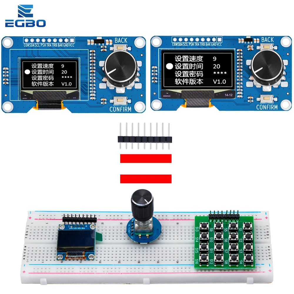 Pantalla oled blanca de 0,96/1,3 pulgadas, 3,3 V/5V combinada con módulo codificador rotatorio EC11, interfaz IIC para arduino EGBO