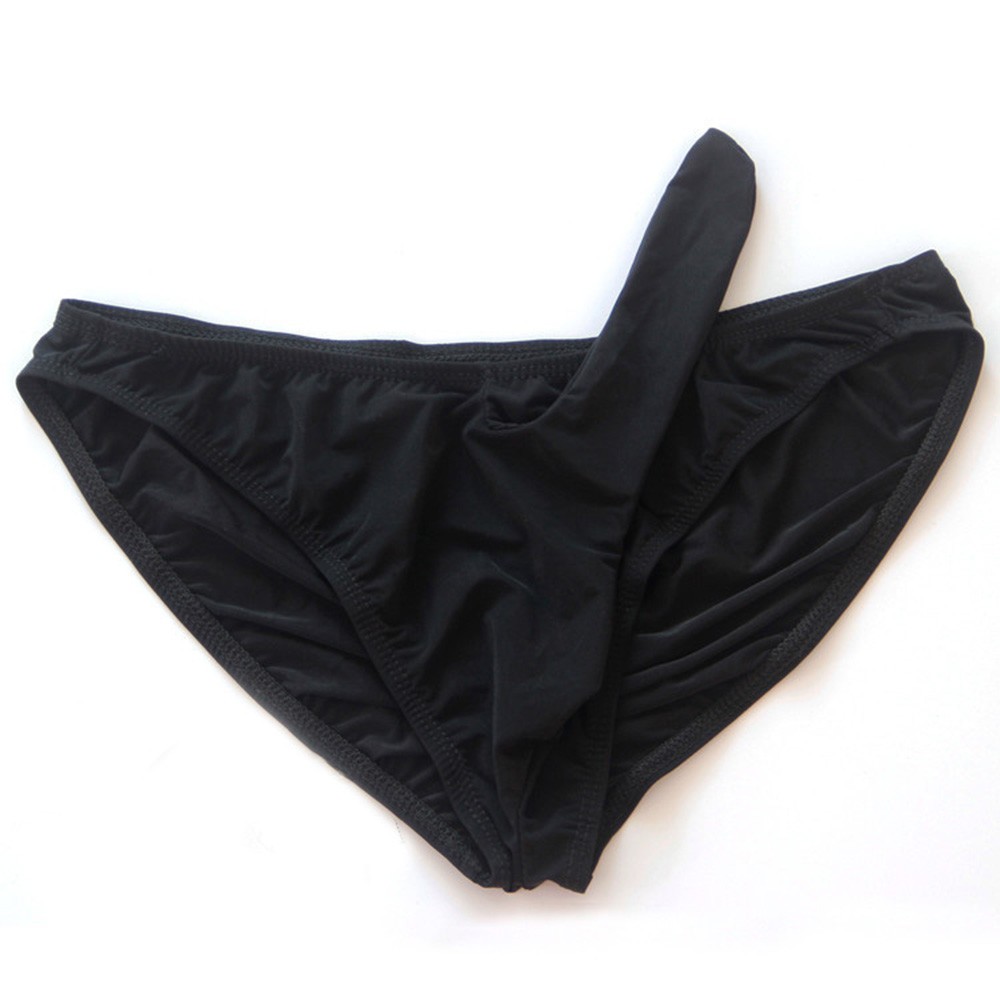 Lencería ultrafina sexi para hombre, calzoncillos sedosos transpirables, bolsa de Bikini con manga, bragas respetuosas con la piel de Color sólido, ropa interior