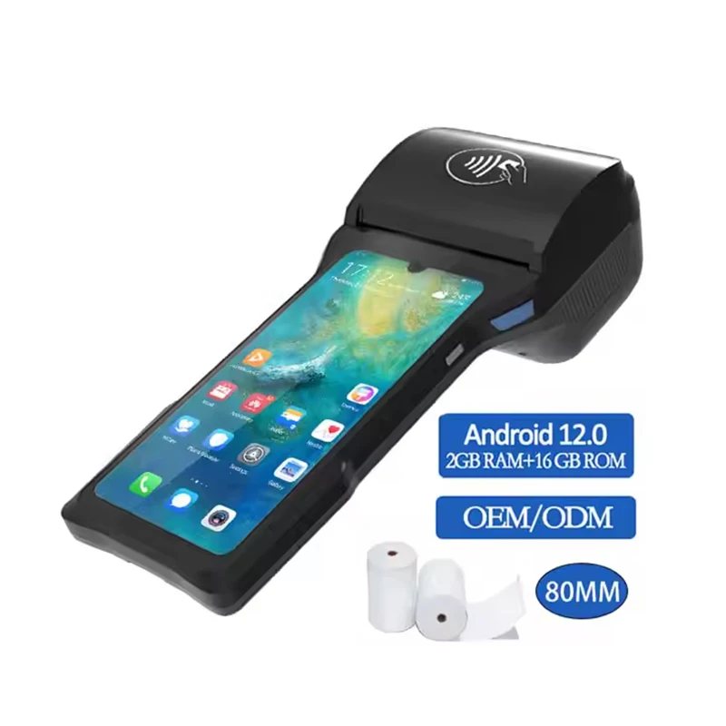 POS-терминал Handhe 6,26 дюйма Android 12 с принтером 58/80 мм, памятью 2G + 16G Loyverse Desktop POS 4G WIFI BT Connection 2D Scanne