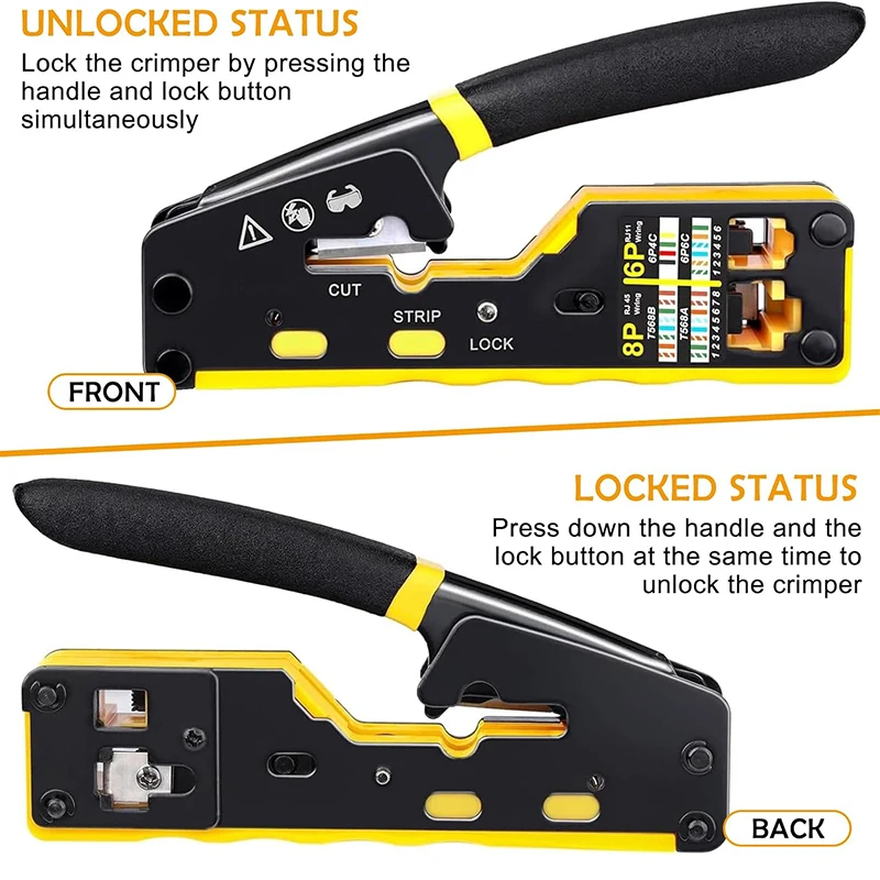 RJ45 Crimp Tool Pass Through Ethernet Crimping Tool for Cat6 Cat5 Cat5e RJ45 Connectors with Replacement Blade