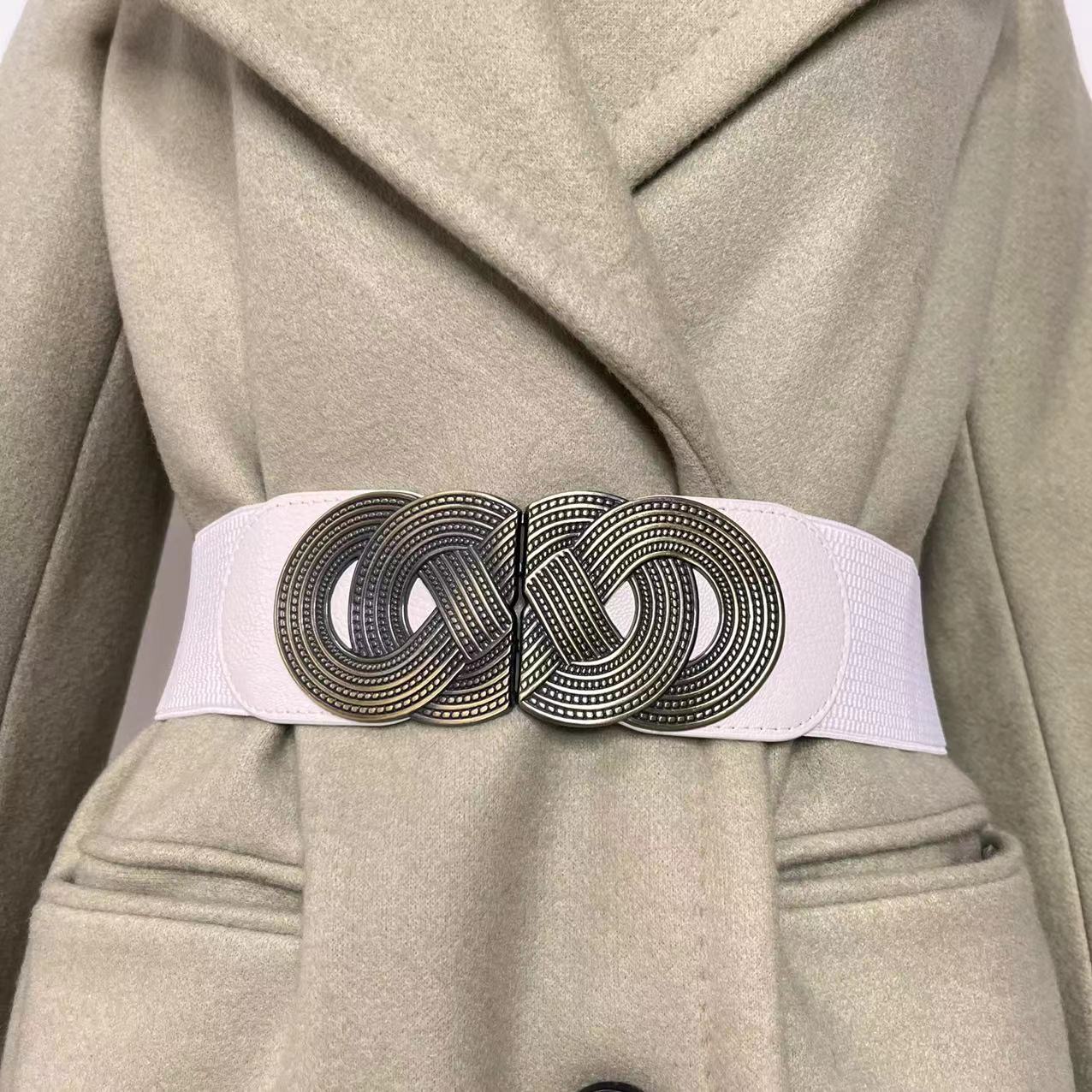 Cinturón elástico ancho para mujer, cinturón de vestir de cuero PU elástico a la moda Retro para mujer