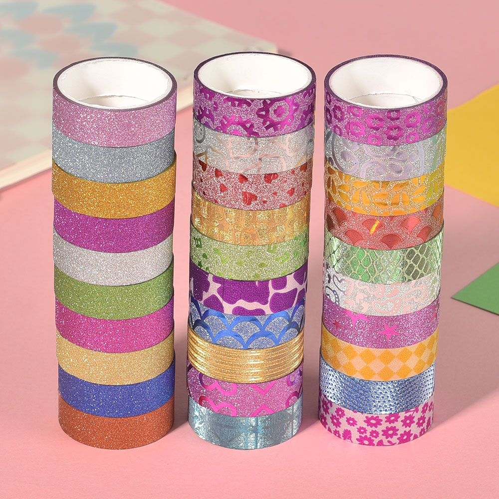 10 롤 무작위 컬러 반짝이 스티커 종이 접착 테이프 DIY 장식 라벨 공예 스티커 사무실 학교 선물 포장