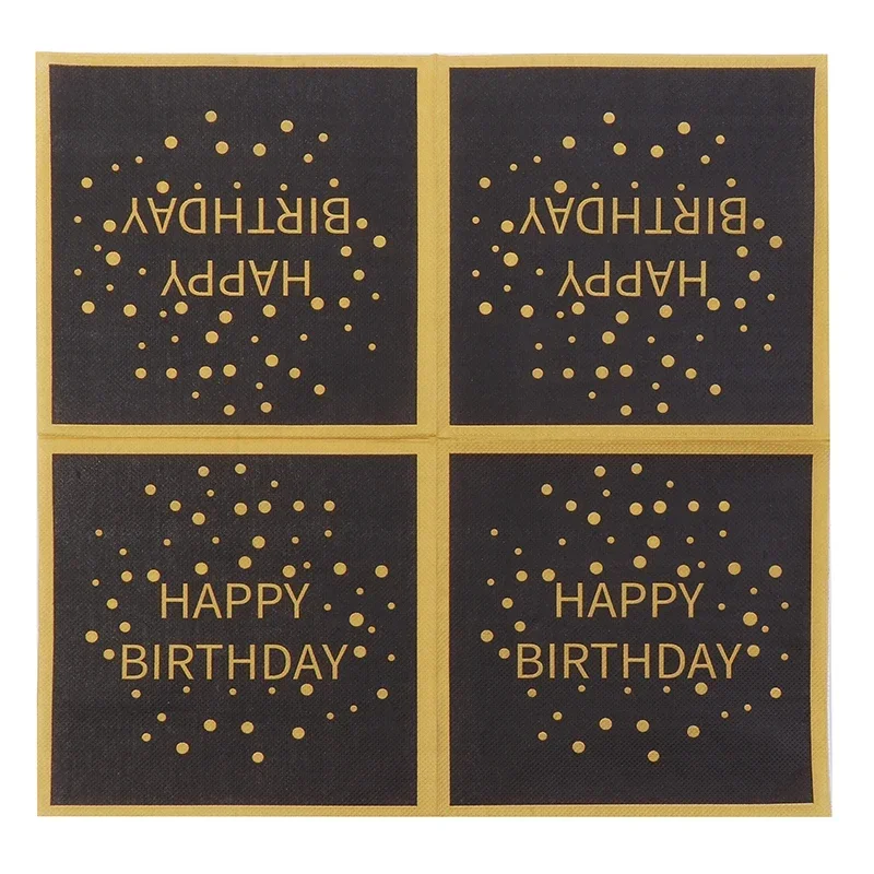 생일 파티 다채로운 인쇄 냅킨 사각형 종이 냅킨 검은 배경에 골드 레터링 종이 Placemats 20pcs/pac 33cm