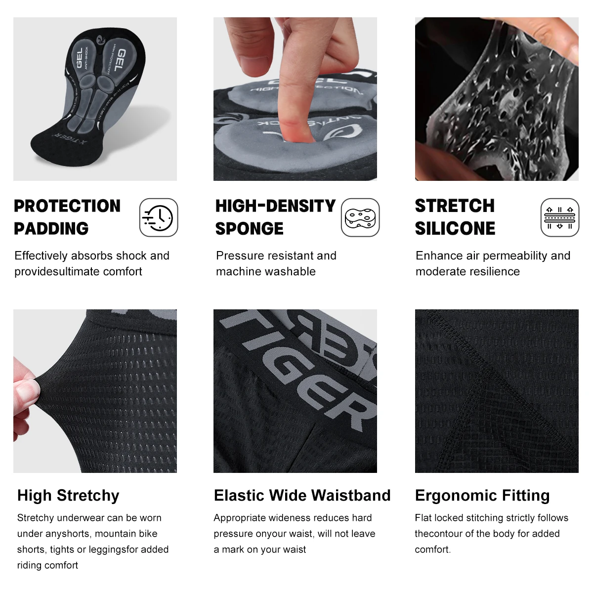 X-TIGER ชุดชั้นในขี่จักรยาน 5D เจล Pad Breathable ลื่นกางเกงขาสั้นจักรยานกันกระแทกจักรยานกางเกง MTB จักรยานขี่สั้น
