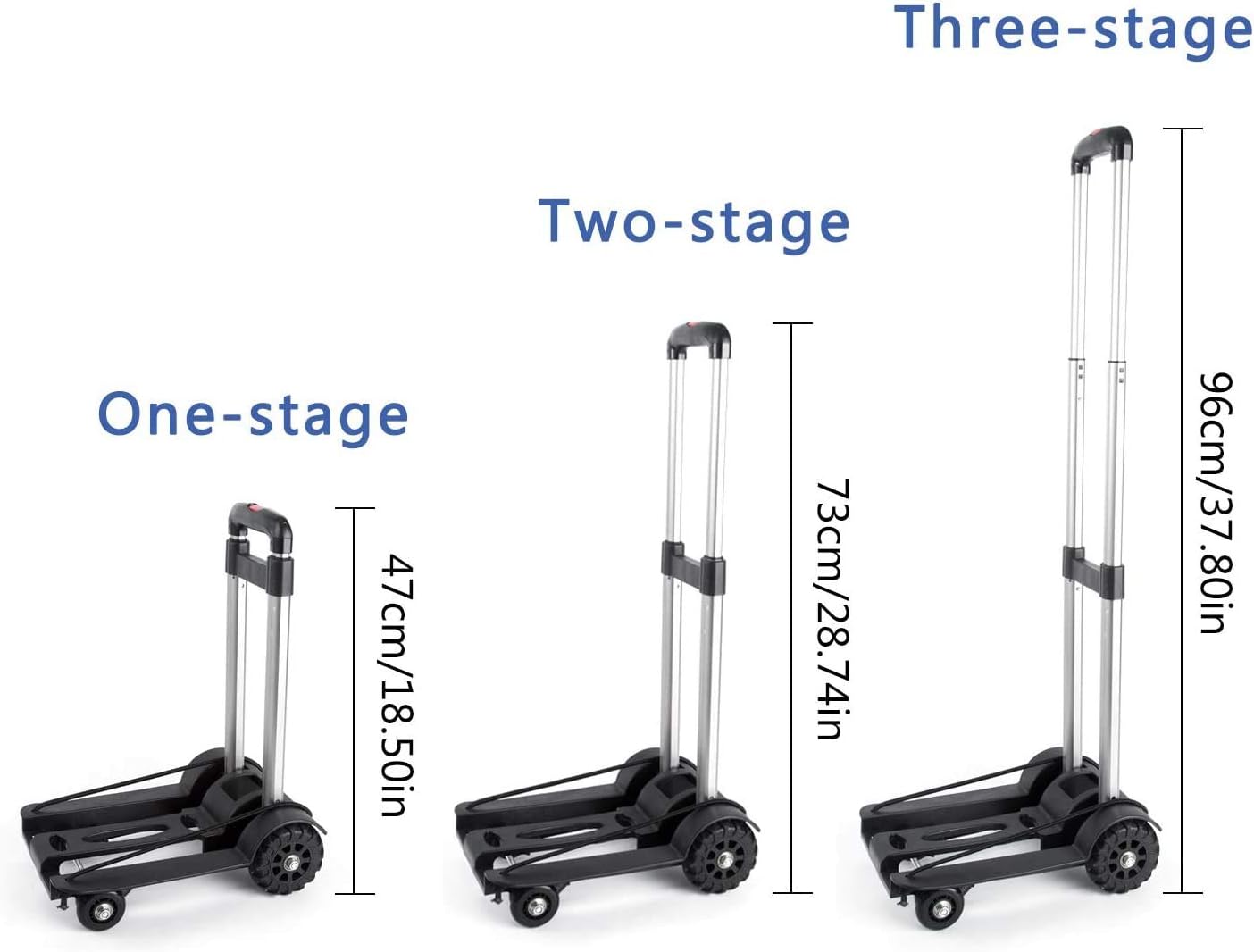 Folding Hand Truck, 4-Wheel Solid Construction Utility Cart with Aluminum Telescopic Rod, Foldable Roller Shopping