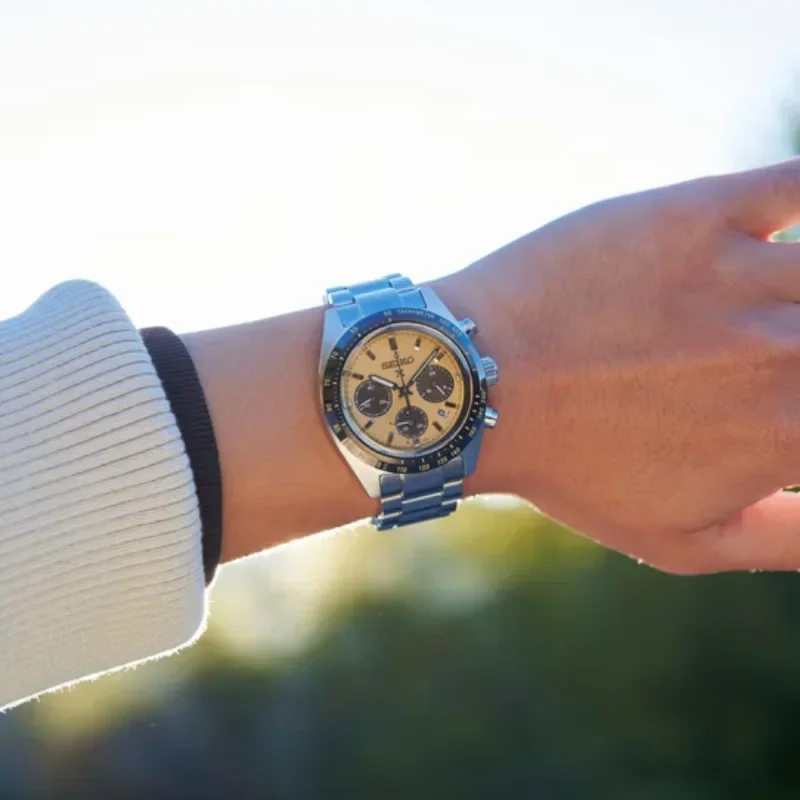 Seiko relógio mecânico automático panda di três olhos placa cronógrafo calendário completo original ssc813p1 relógios de pulso masculinos