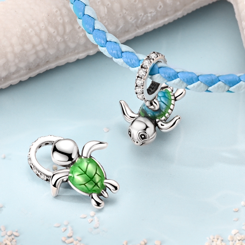925 Sterling Silver Charms Beads Summer Ocean Turtle Crab Beach Shell Blue Charm Pendants For Women DIY Bracelet Jewelry Gift