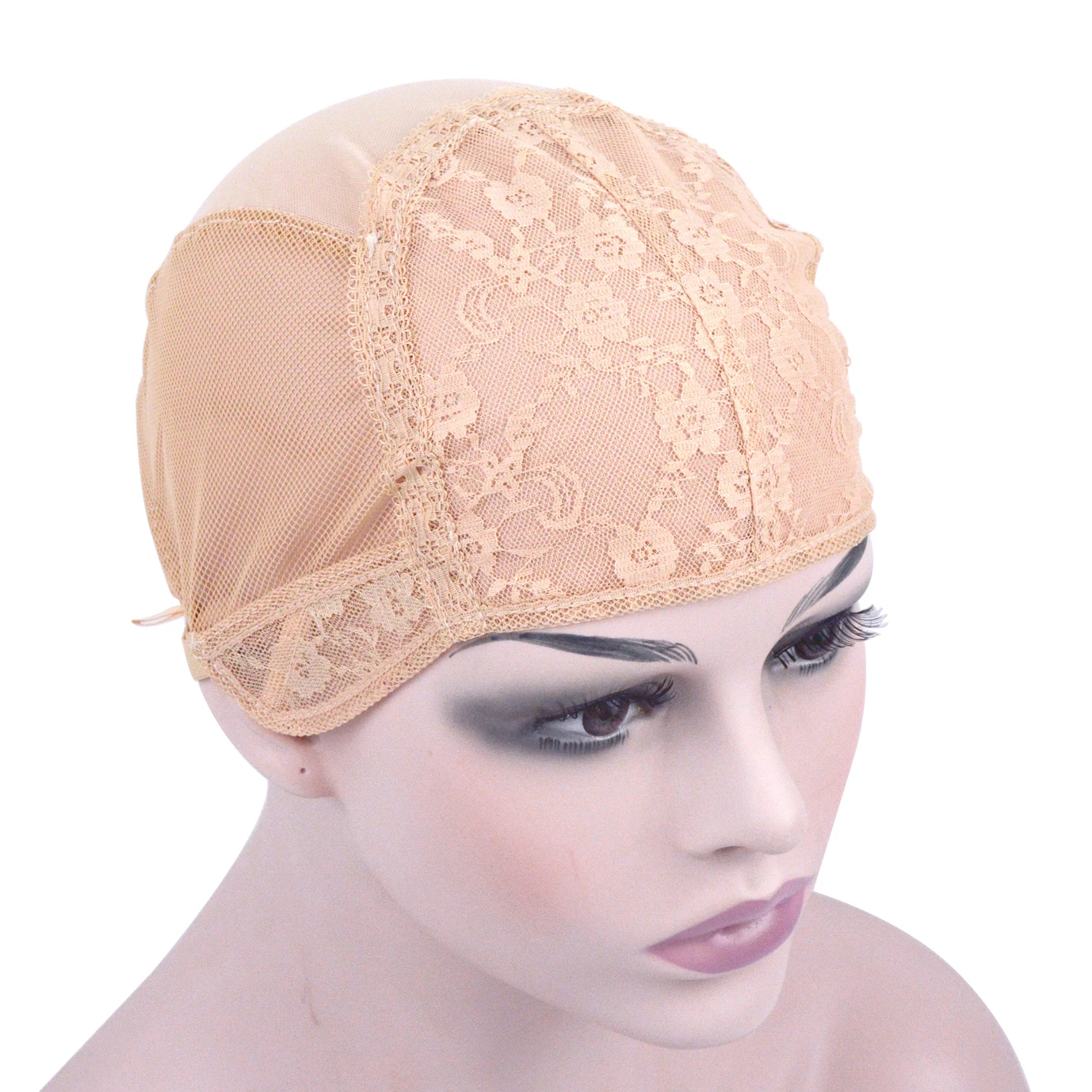 Gorro de peluca de encaje doble, 1 pieza, para hacer peluca, gorro tejido con correa ajustable en la parte trasera, red para el cabello elástica