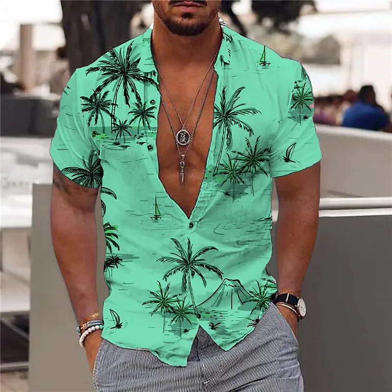 2024 Coconut Treeเสื้อสําหรับชาย 3dพิมพ์ชายเสื้อฮาวายชายหาด 5xlแขนสั้นแฟชั่นTops Teeเสื้อชายเสื้อCamisa