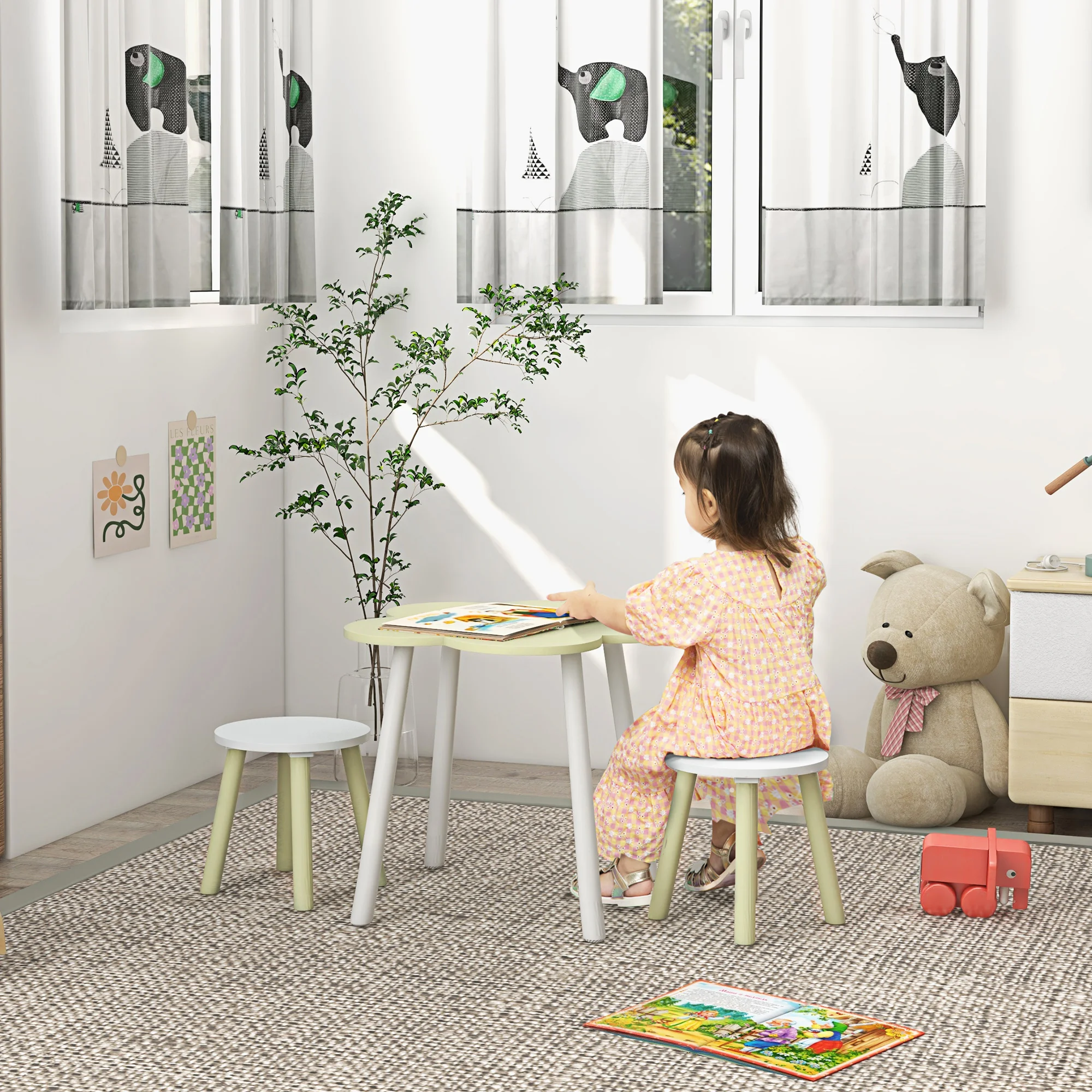 ZONEKIZ ensemble table et 2 Chaises table Ø 59x50 cm et chaises Ø 28x26 cm gâteau vert