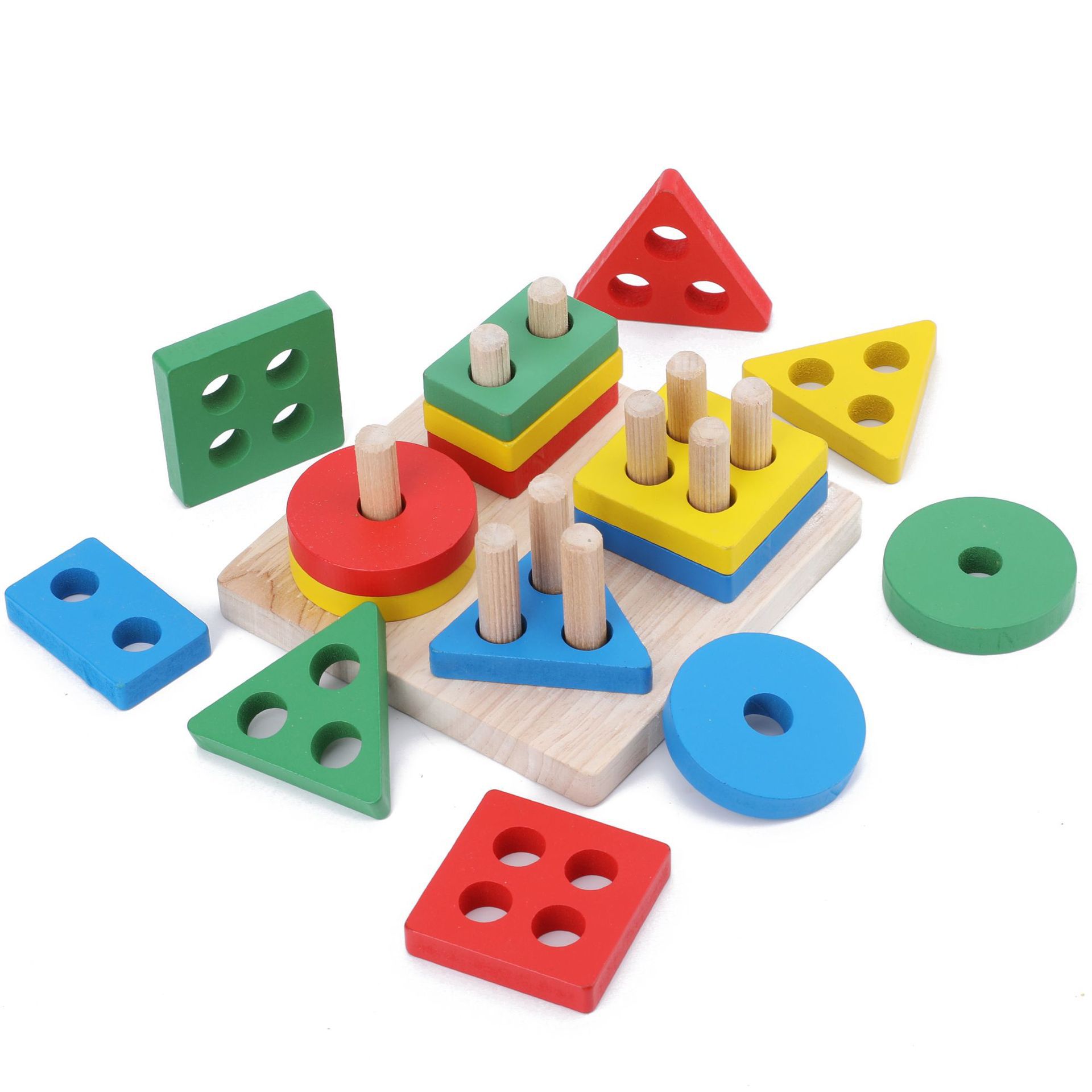 Crianças Quatro Post Modelagem Geométrica Blocos De Construção Brinquedos Montessori Jigsaw Puzzle Ensino Aids Crianças Brinquedos De Madeira