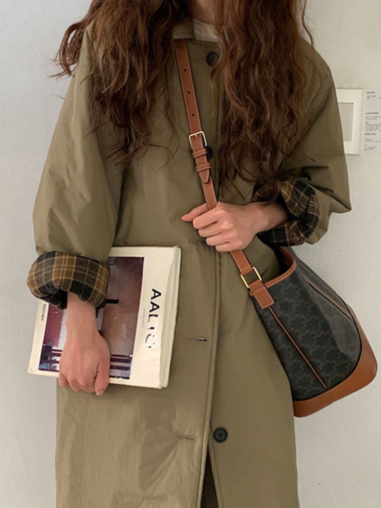 Herfst Winter Koreaans Leger Groen Warm Jasje Revers Geruite Mouwen Rechte Jas Mode Medium Lange Dames Puffer Gewatteerde Buitenkleding