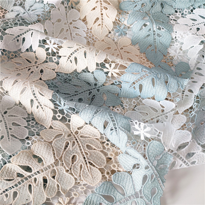 50ซม. ผ้าลูกไม้ละลายน้ำได้สำหรับผู้หญิงชุดเดรสปักลายฉลุใบไม้ชุดเดรสผู้หญิงผ้าผสมลูกไม้