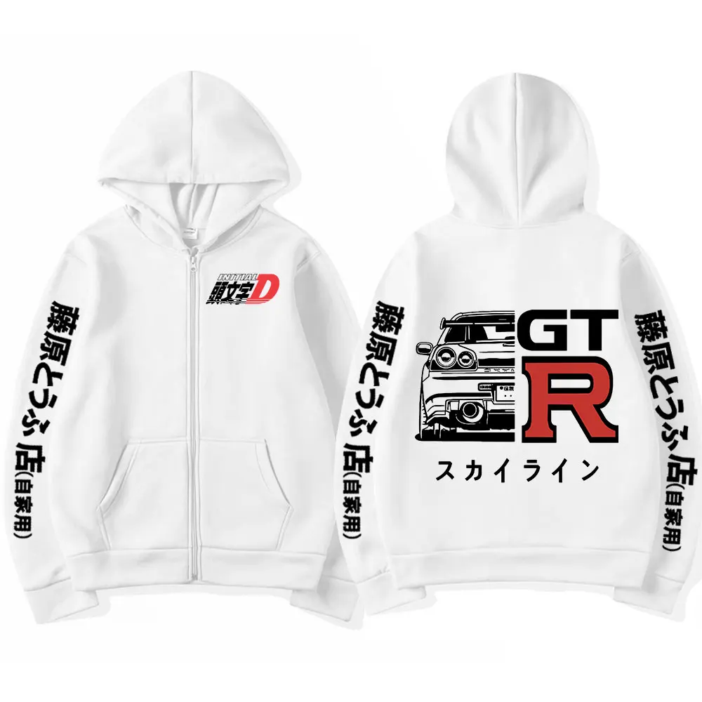 Anime Initial D Drift AE86 Zipper Hoodie Casual Vintage Zip Up Kapuzenpullover JDM Auto Übergroße Hoodies Strickjacke Jacke Mantel