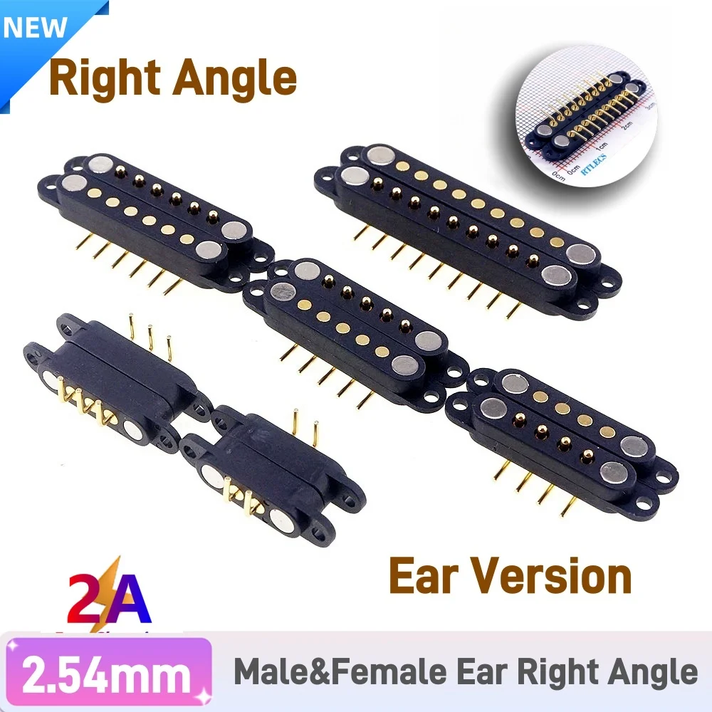 1/3/5 pares de resorte macho hembra 2,54 MM paso 2P 3 4 5 6 7 8 9 agujeros pasantes PCB BTB conector 2A DC Pin Pogo magnético