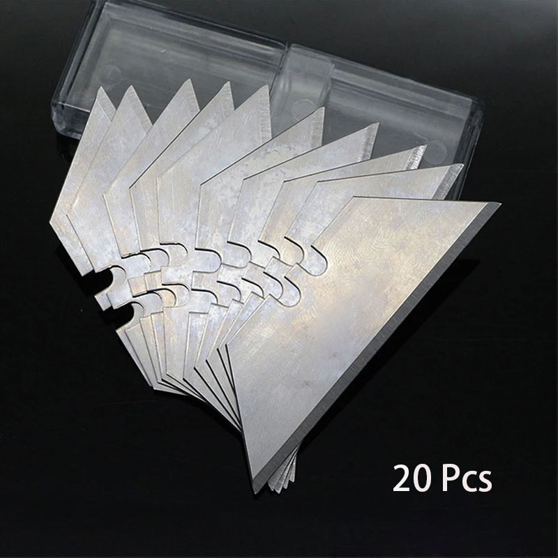 20Pcs Trapezoidal Blade Replacement Blade Carbon Steel Blade DIY Art Craft Cutter Tool Multitool Blade with Box Cutting Tools