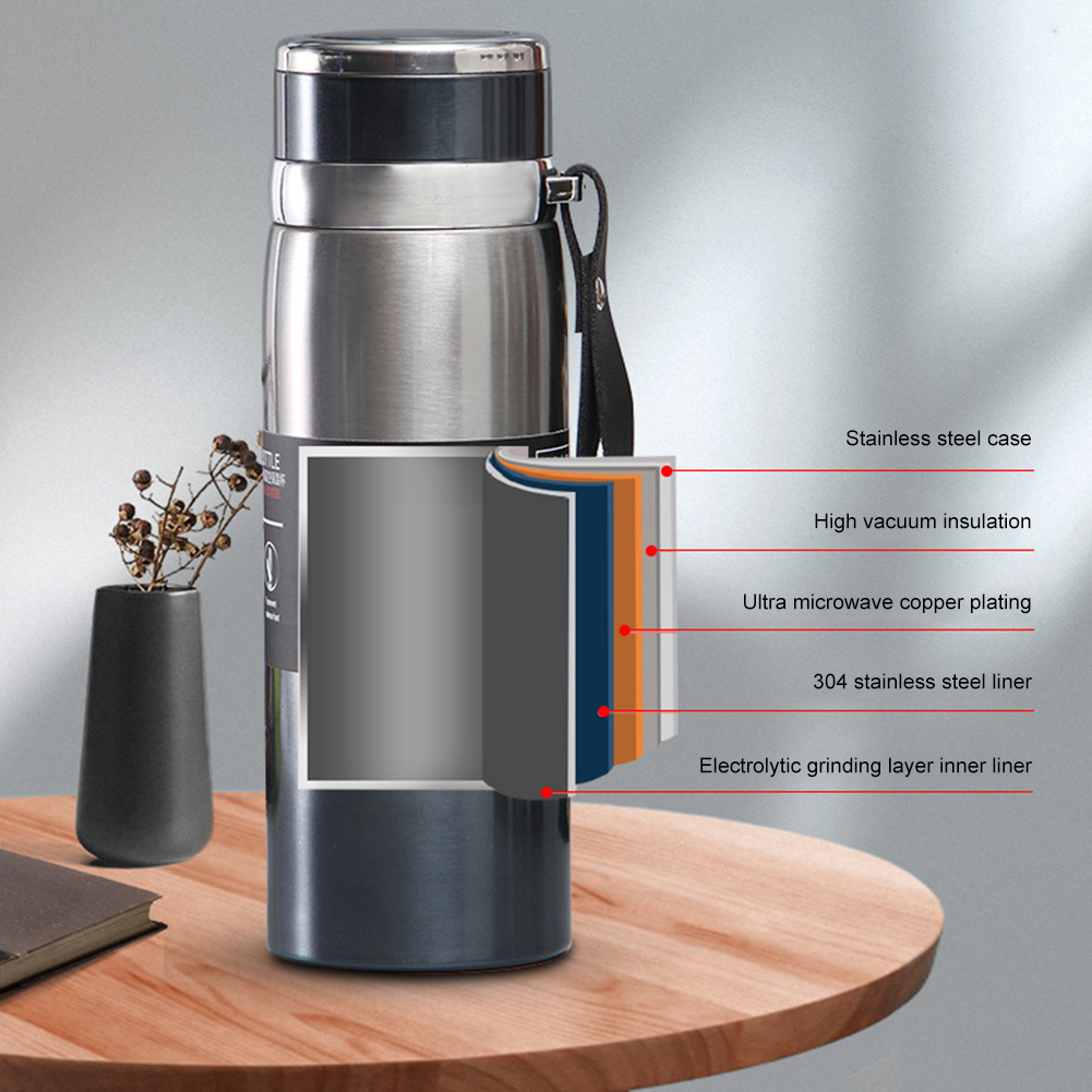 Garrafa de água térmica de aço inoxidável, Mantenha frio e quente, Frascos de vácuo para chá e café, 1L