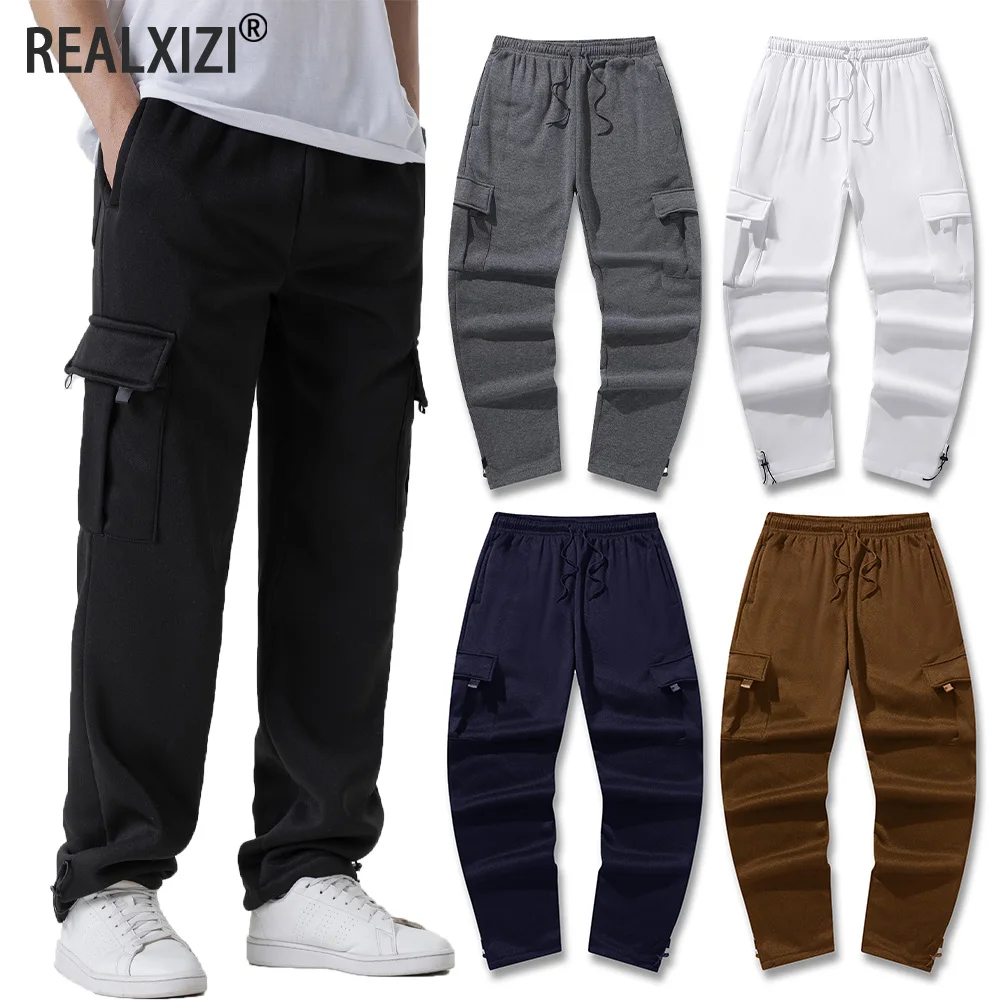 Pantaloni sportivi multitasche da uomo Autunno Inverno Pantaloni dritti con coulisse Pantaloni da corsa Jogger Pantaloni sportivi da palestra Pantaloni larghi maschili