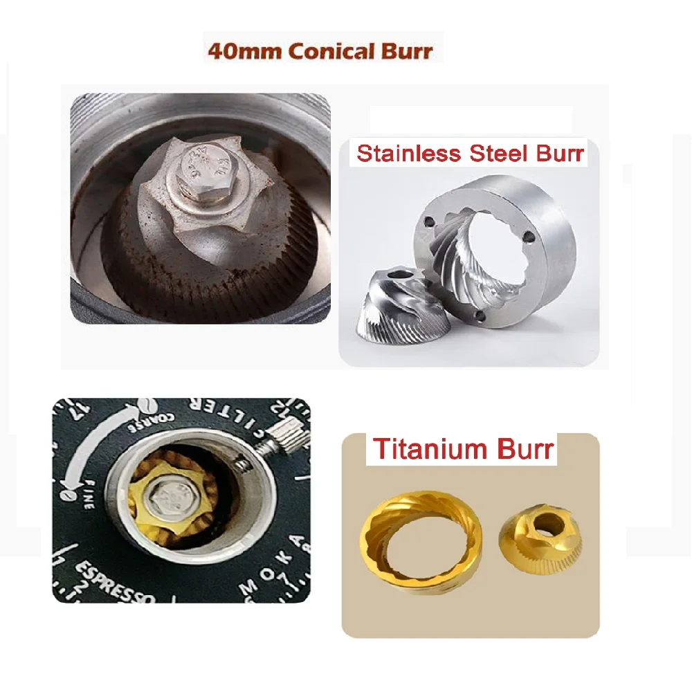 ITOP ITop40 ไทเทเนียม Burr เครื่องบดกาแฟไฟฟ้า Blow Hopper ทรงกระบอกอลูมิเนียมลําตัว 40MM Conical Burr ITOP 40