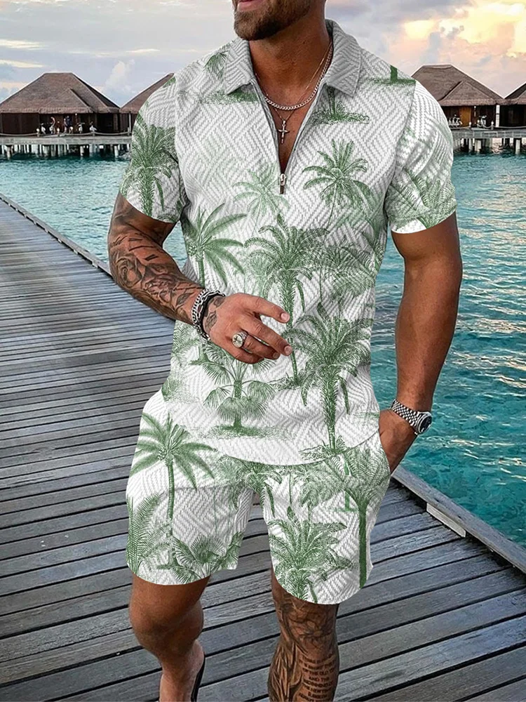 Hawaiii-メンズ半袖Tシャツとショーツのセット,3Dプリント,夏
