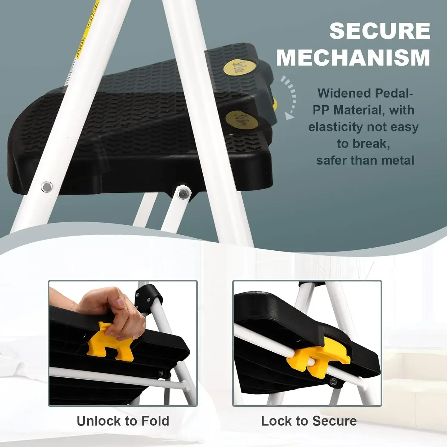 （Free shipping）  Folding rung with large non-slip foot pedal - Sturdy and practical handle - Lightweight - 150 kg -