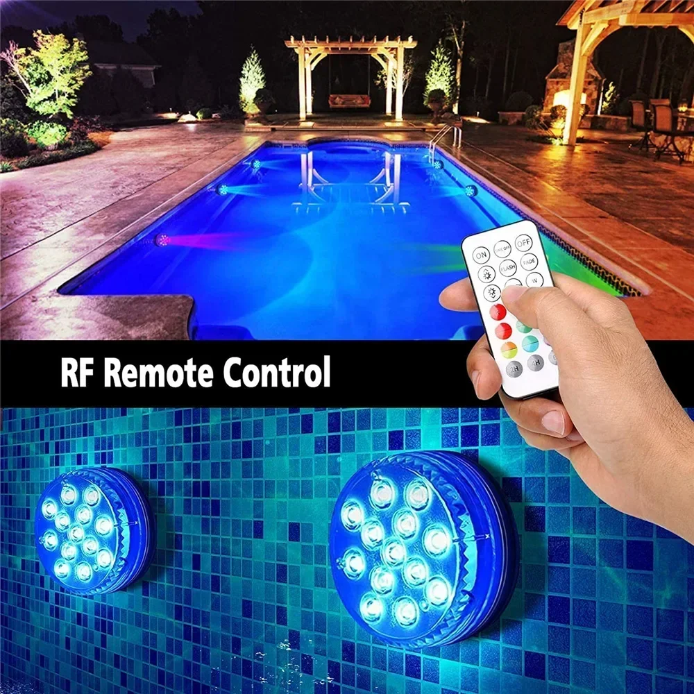 Updated IP68 Submersible Lights RGB Underwater Pool Lights with RF Remote Magnet Suction Cups Night Lamp for Pond Pool Aquarium