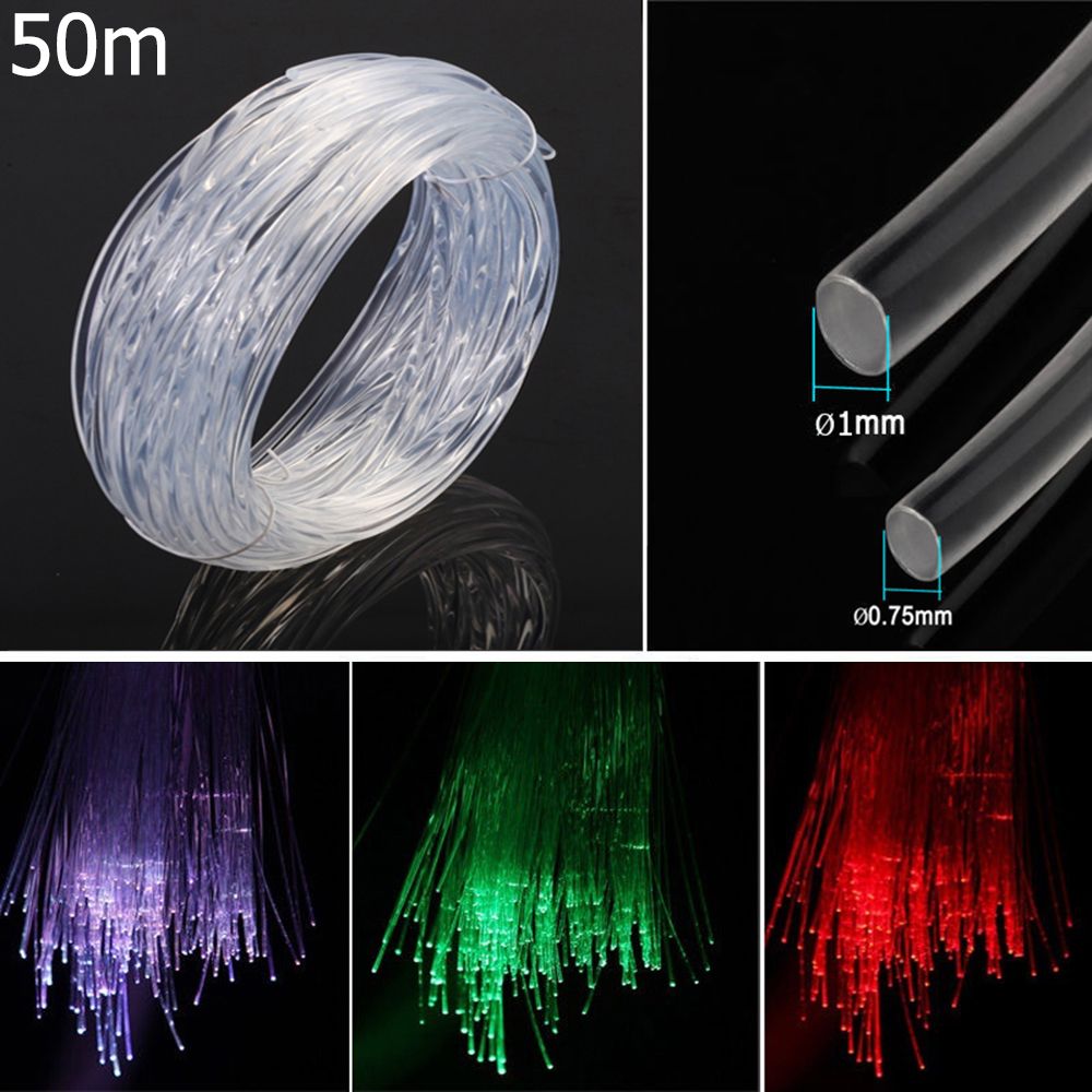 50m x 0.75mm/1.0mm PMMA włókno z tworzywa sztucznego kabel światłowodowy koniec świecące światło Led jasne DIY