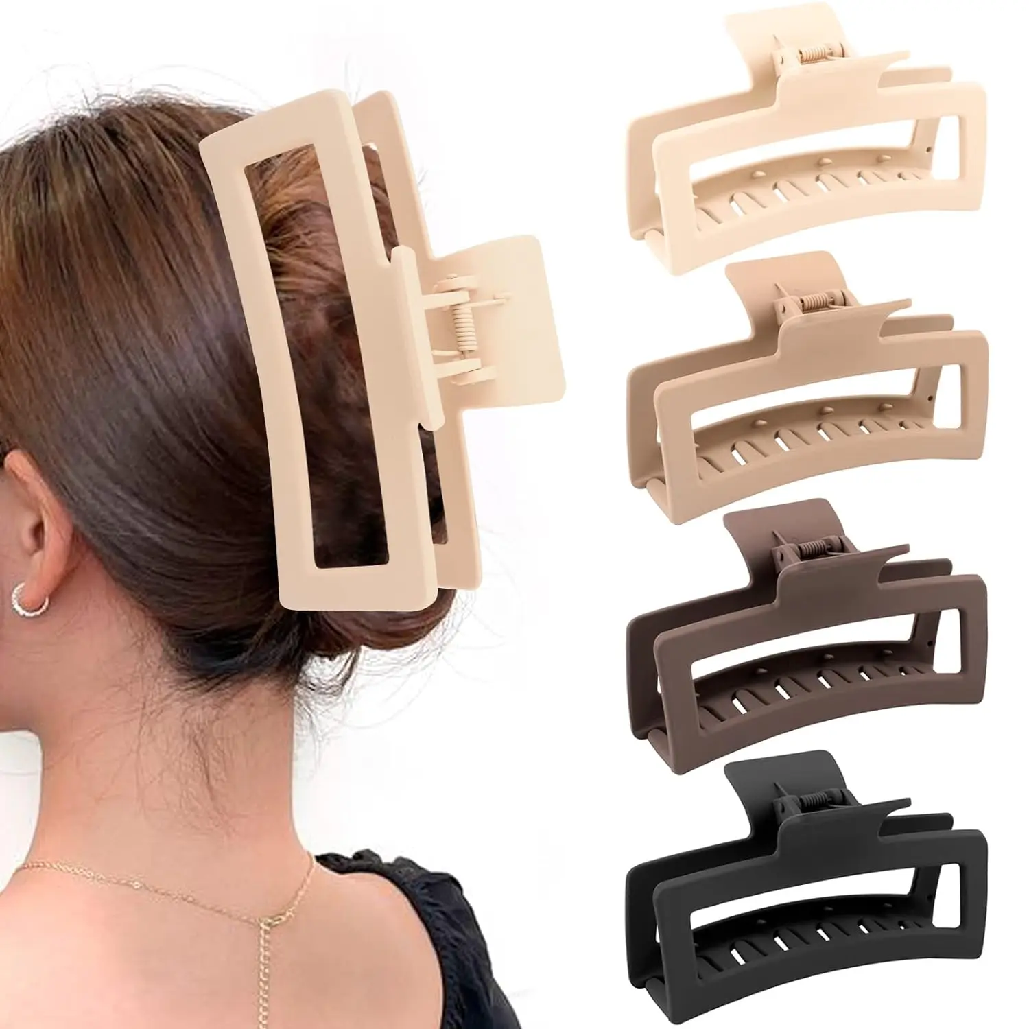Pinzas de garra extragrandes de 5 pulgadas para cabello grueso y largo, paquete de 4 clips de garra Jumbo Xl, cabello rectangular antideslizante mate de gran tamaño
