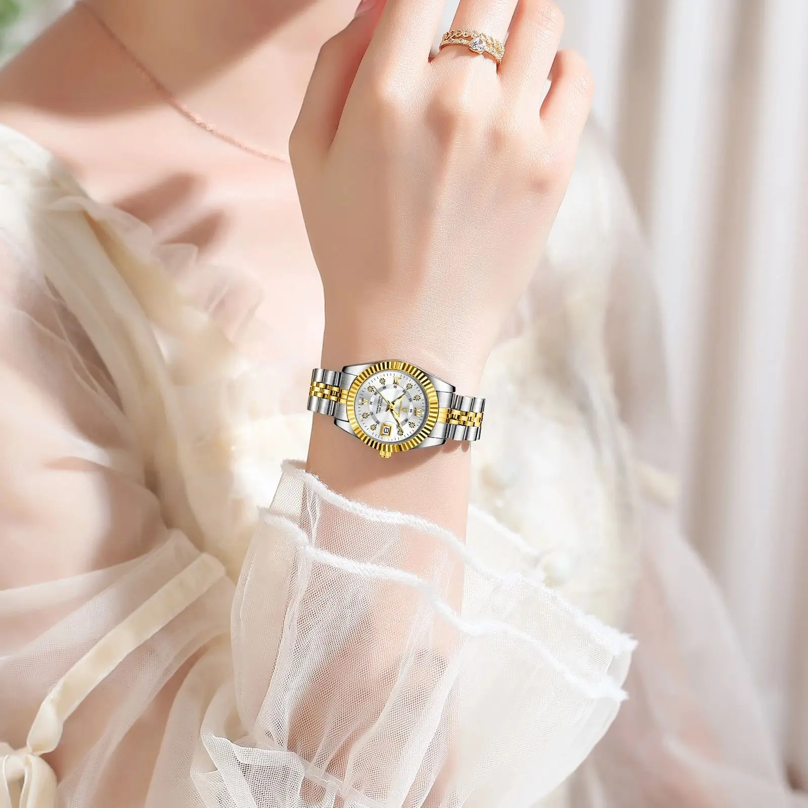 Reloj POEDAGAR de lujo para mujer, luminoso, resistente al agua, con fecha, reloj de acero inoxidable para mujer, relojes de cuarzo informales a la moda para mujer, regalo