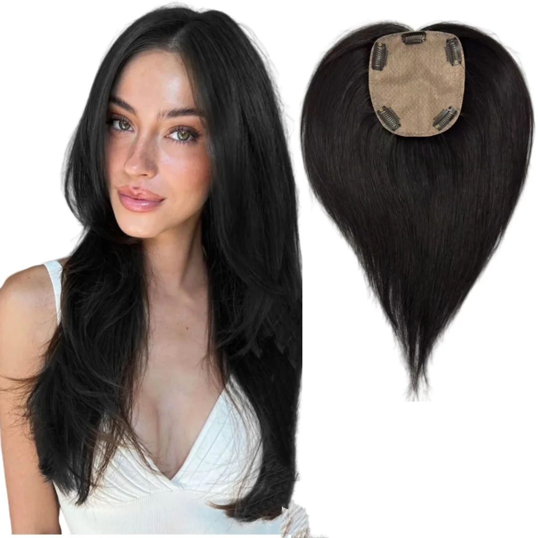 Base de pele de seda cabelo humano topper livre separação toppers para mulheres clipe em peruca natural couro cabeludo superior extensão do cabelo brasileiro