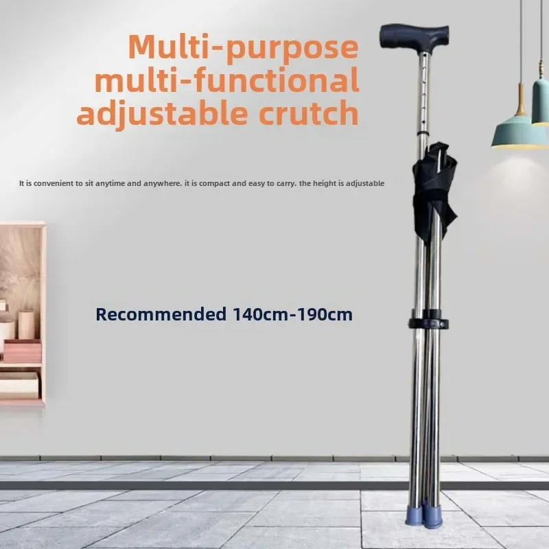Silla con muleta plegable portátil para exteriores, taburete con muleta para caminar para personas mayores, sillas ligeras para escalar en montaña y playa, bastón para caminar