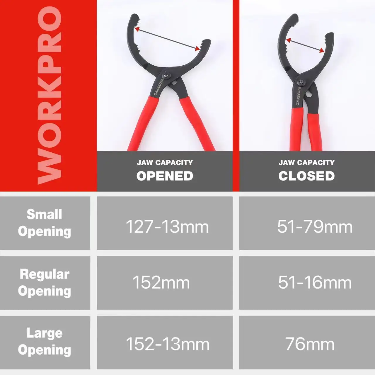 WORKPRO-Alicates de filtro de aceite de 12 pulgadas, llave tipo abrazadera, herramientas manuales ajustables, herramienta de desmontaje para reparación de camiones y automóviles