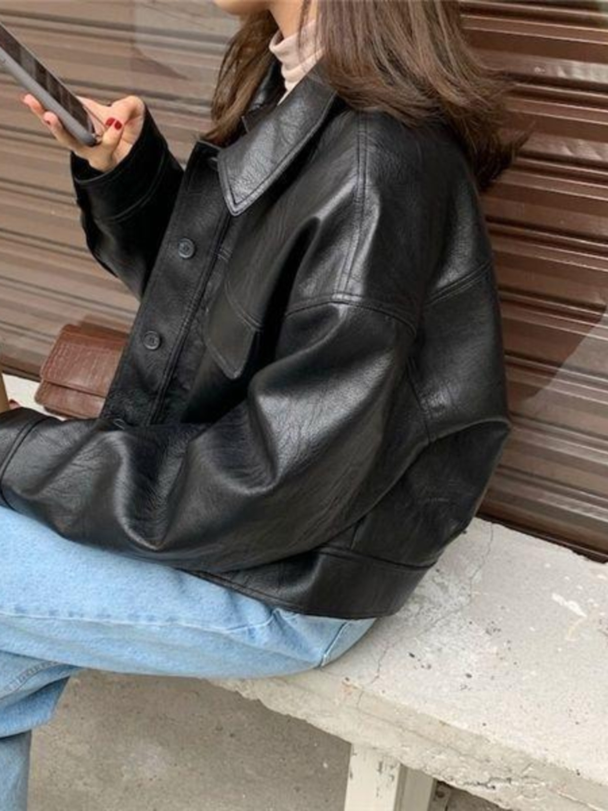 East Gate レトロポケットレザージャケット女性のルーズカラージャケットショートアウター秋 2024 ファッションエレガントなスタイル