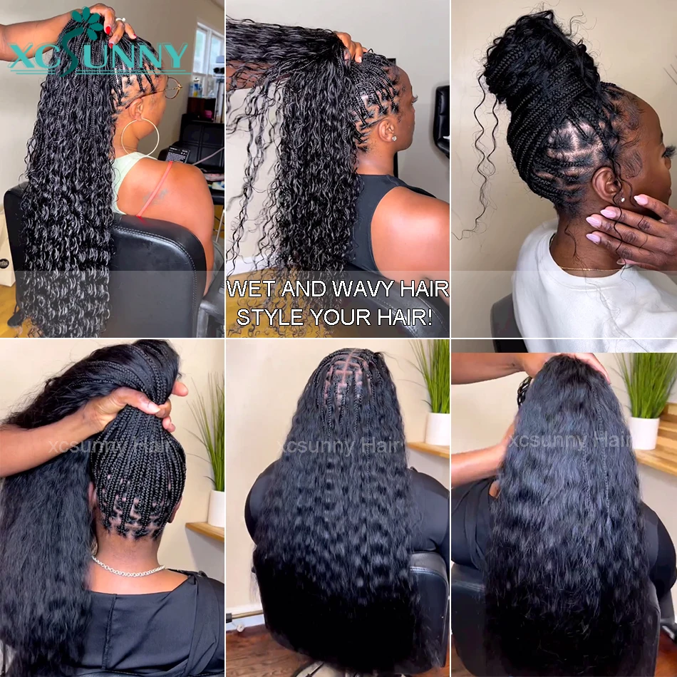 Cabelo humano em massa para trançar, molhado e ondulado, sem trama, duplo desenhado, tranças birmanesas boho, onda de água, atacado