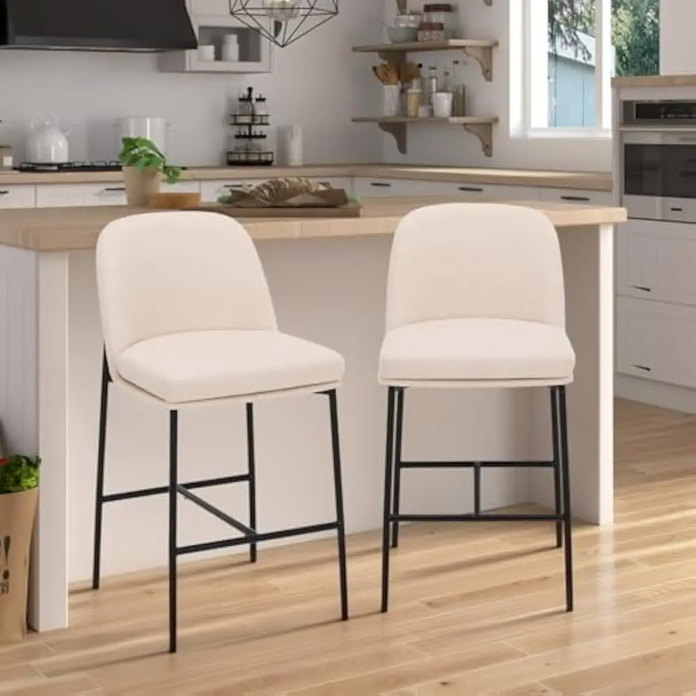 Bar Stools Set of 2, 25 Inch Stools with Back, Upholstered Counter Barstools Armless Bar Chairs with Metal Legs, Bar Stools