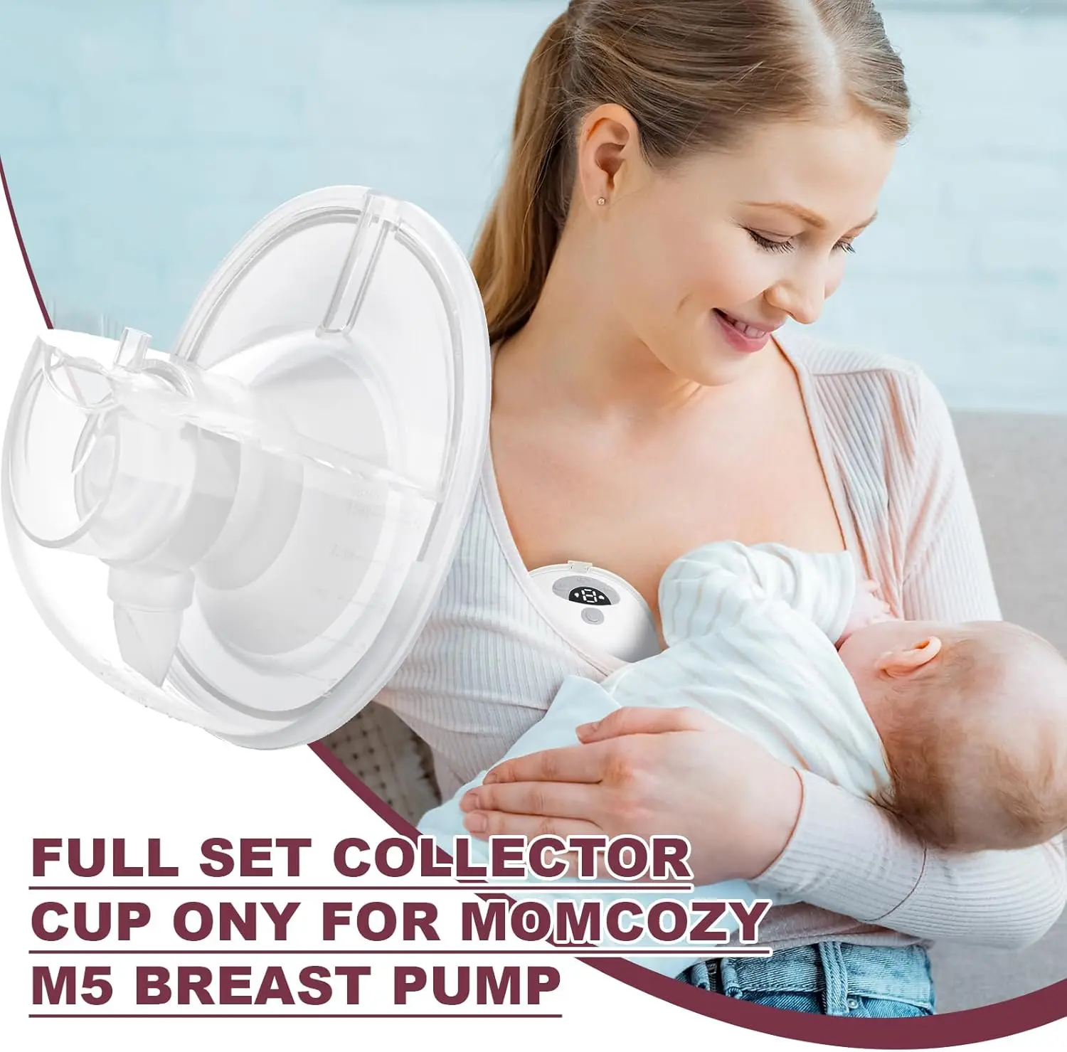 Twee sets compatibel met Momcozy M5 borstkolfvervangingsonderdelen, collectiebeker en 15/17/19/21 mm 8 stuks flensinzetstuk voor M5