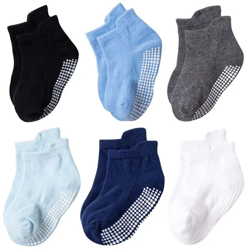 6 Cặp/lô 0 Đến 6 Yrs Cotton Trẻ Em Chống Trơn Trượt Thuyền Tất Cho Bé Trai Bé Gái Thấp Cắt Tầng kid Sock Với Tay Cầm Bằng Cao Su 4 Mùa