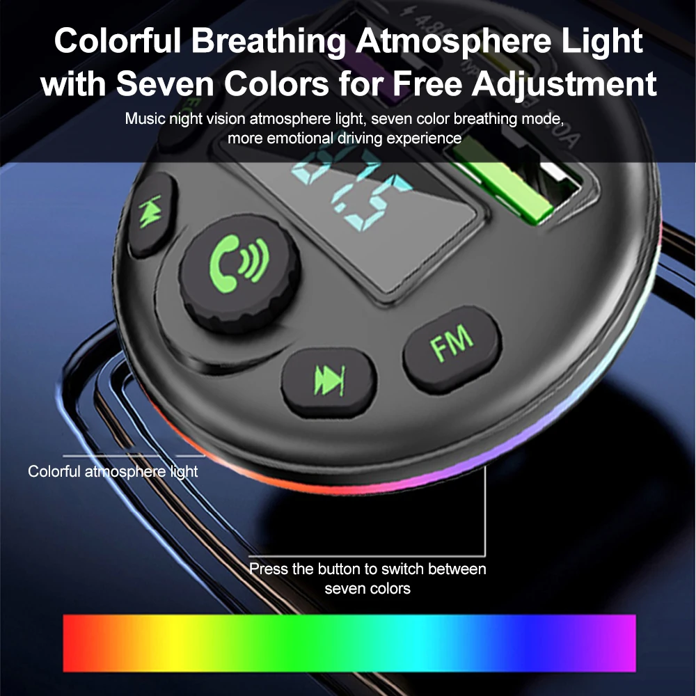 Carro bluetooth 5.0 transmissor fm mp3 modulador player receptor de áudio handsfree com cabo de carga 3 em 1 para iphone huawei xiaomi