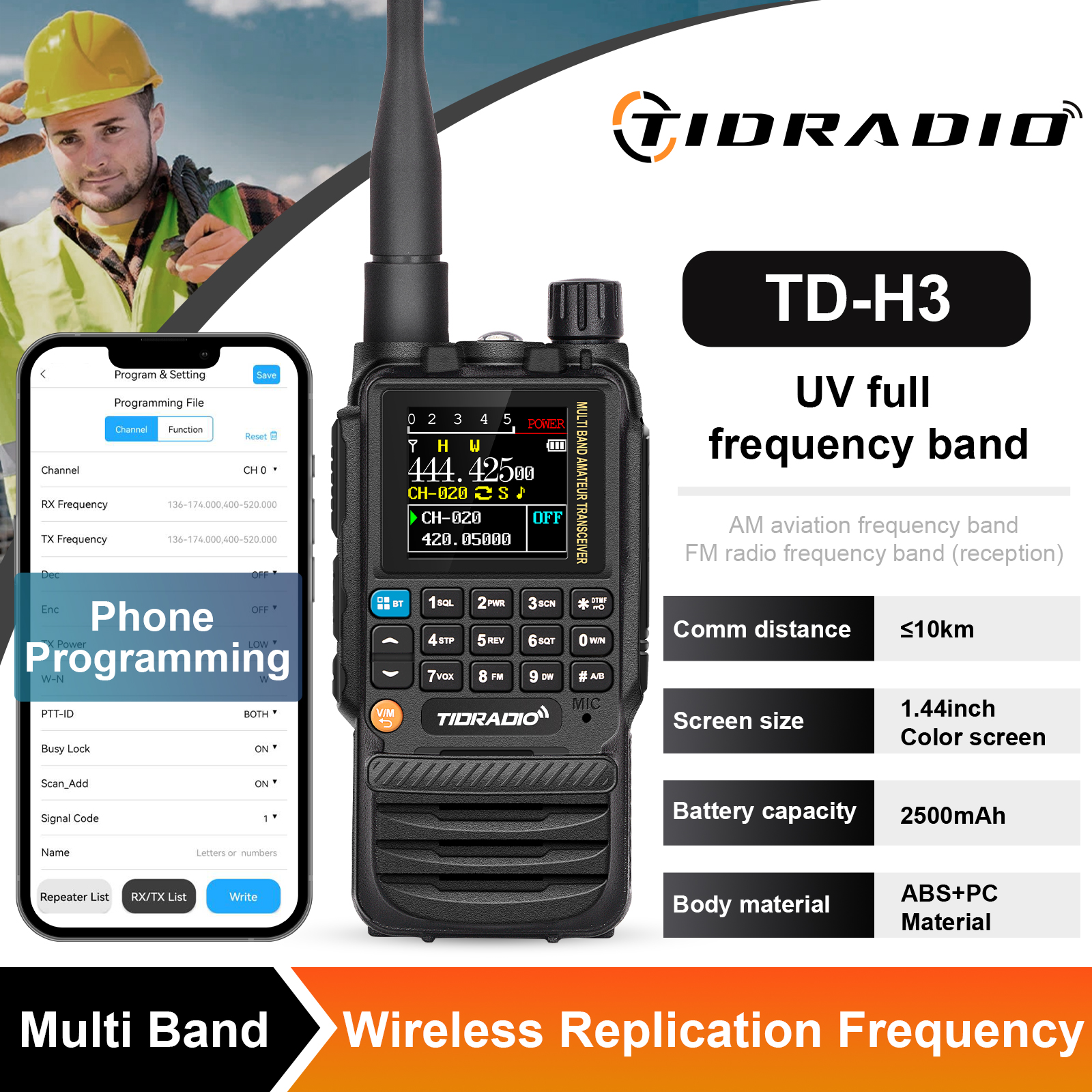 TIDRADIO TD-H3 Walkie Talkie Phone Wireless Programming Air Band Long Range Ham Two Way Radio USB Type-C Programming &Charge