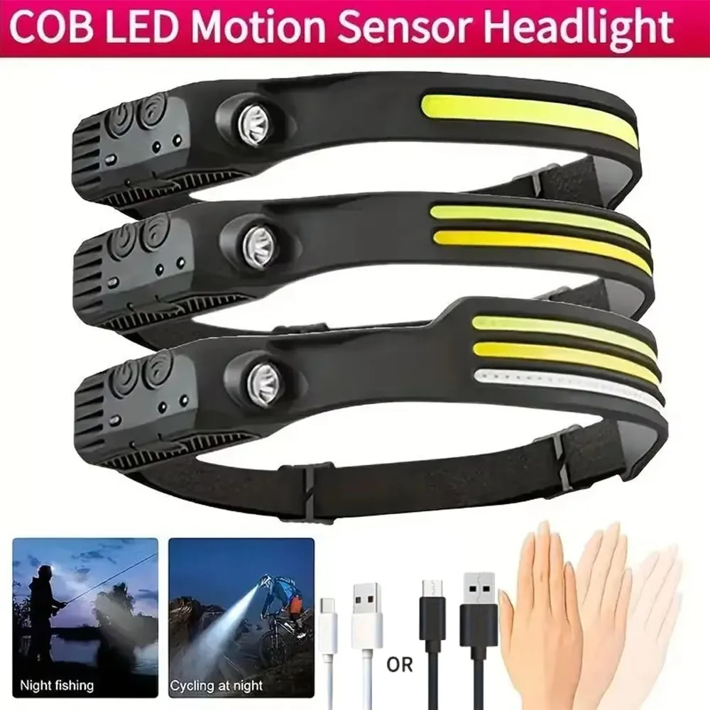 COB LED-koplamp Inductiekoplamp USB oplaadbaar Ingebouwde batterij Sensorkop Zaklamp voor buiten kamperen Vislicht