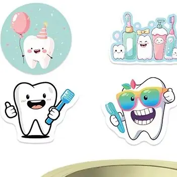 500 Lembar/Rol Stiker Pelindung Gigi Kartun untuk Anak-anak Siswa Alat Tulis Laptop Grafiti Stiker Lucu Hadiah Klinik Gigi