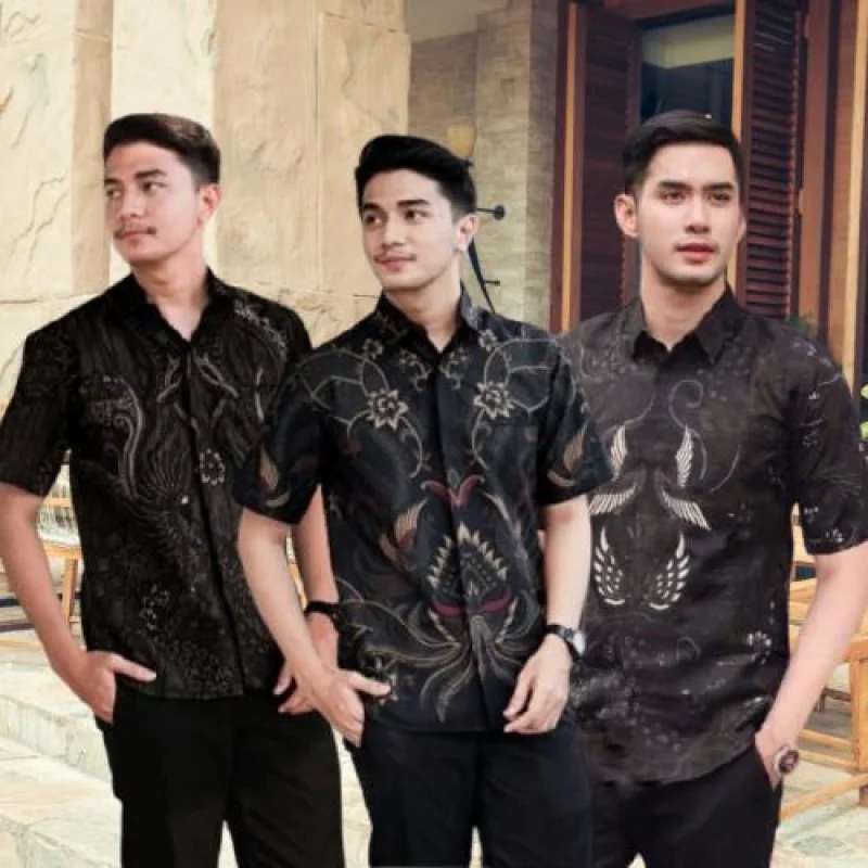 Camisa batik masculina de manga curta qualidade premium mais recente design estilo preto 2025 camisa casual de verão