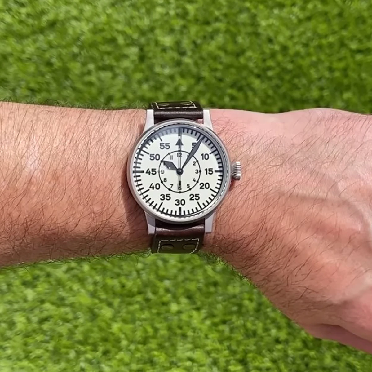 Hruodland Retro Pilot reloj mecánico automático para hombre zafiro de lujo cuero de acero inoxidable impermeable 10Bar Super Glow C3 re